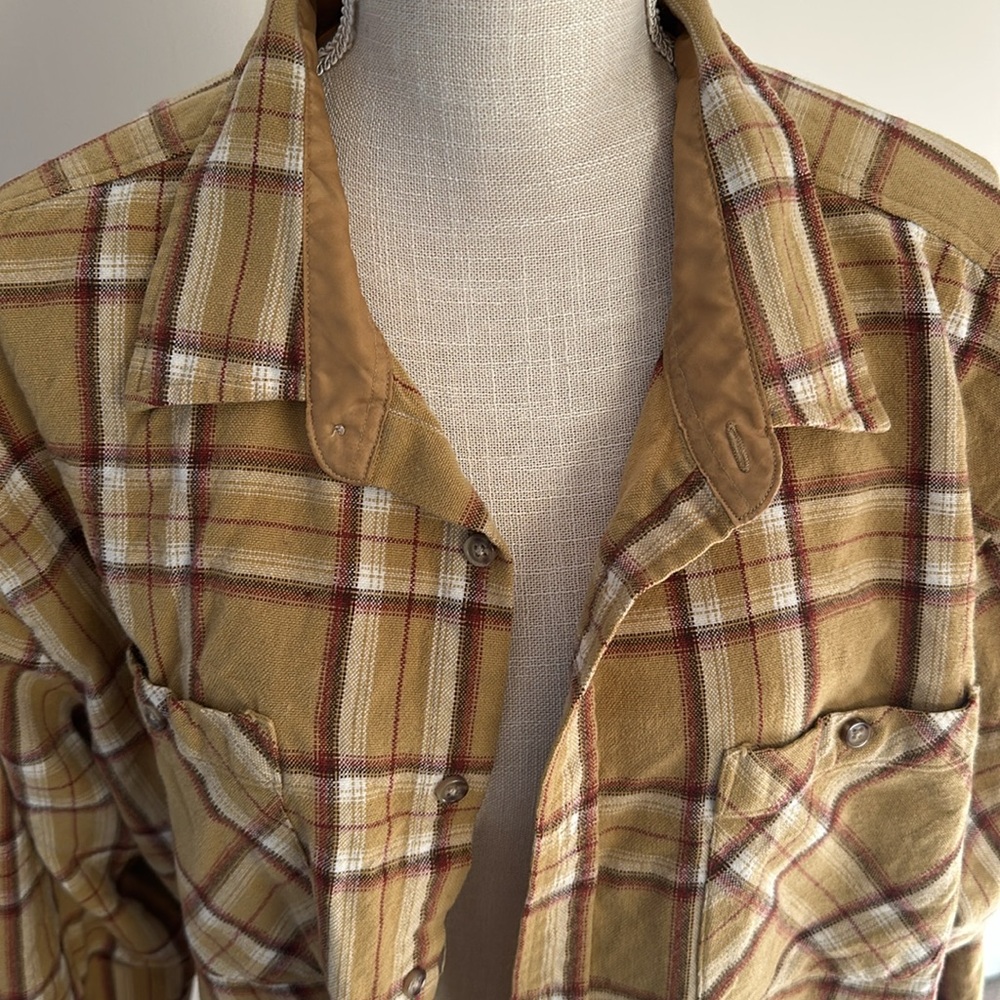 John Blair Vintage Plaid Flannel Shirt XL Yellow - Picture 2 of 7